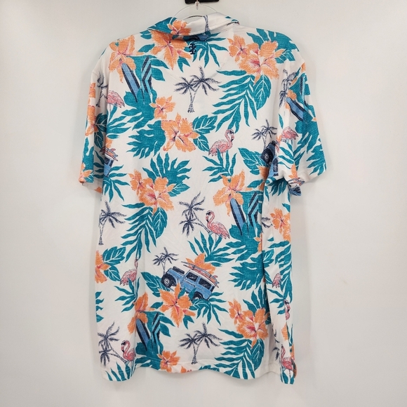 Izod Golf Stretch Polo Shirt Mens Size Large Tropical Short Sleeve Flamingo Car - Picture 7 of 7